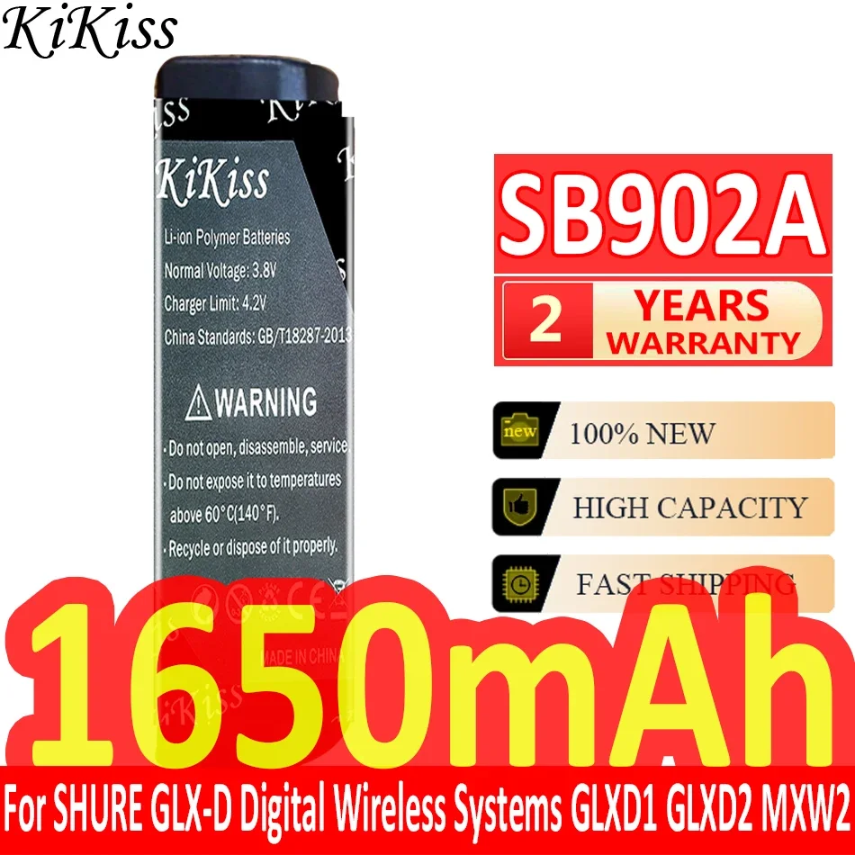 1650mAh KiKiss Powerful Battery For SHURE GLX-D Digital Wireless Systems GLXD1 GLXD2 MXW2 SB902 SB902A Digital Batteries