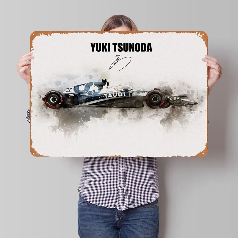 Car Yuki Tsunoda Poster Sign Sport Metal Poster House Decor Vintage Metal Tin Sign Plaque for Wall Art Decoration Retro Man Cave