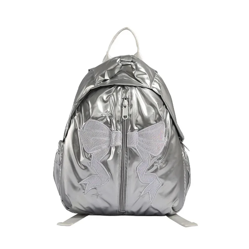 Fashion Bow Embroidered Backpack Niche Design Silver Student Backpack Embroidered Bow Cloud Travel Bag Women Commuting Bag Gift