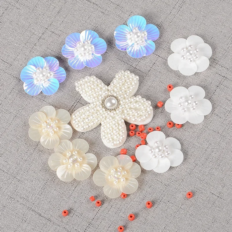 Sequins Shell Flower Small Handmade Bead Cloth Sticker Three-dimensional Flower Clothing Shoes and Hats DIY Accessories Decorati