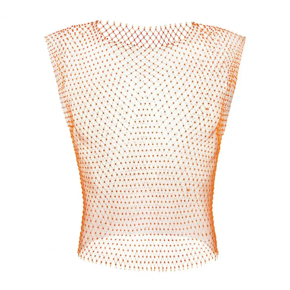 Shiny Rhinestones Fishnet Vest Men Sexy Vest Dance Hollow Perspective Mesh Night Club Sleeveless Slim Tank Top