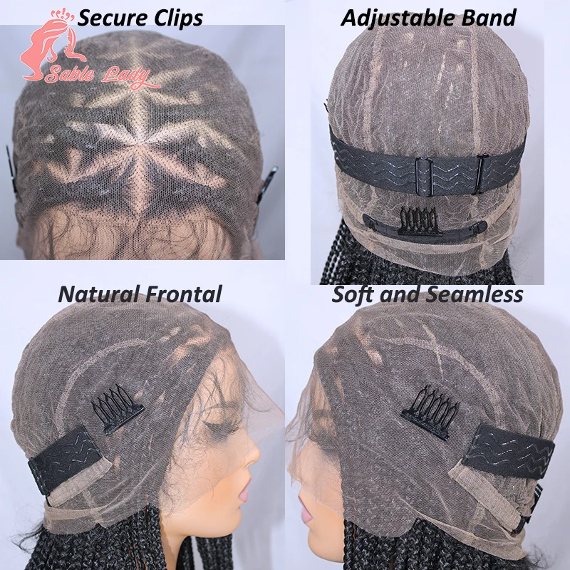 Wig kepang sintetis untuk kotak WANITA HITAM kepang segitiga rambut kepang renda penuh Wig renda Cornrow Lace Wig kepang rambut Wig wanita Sable