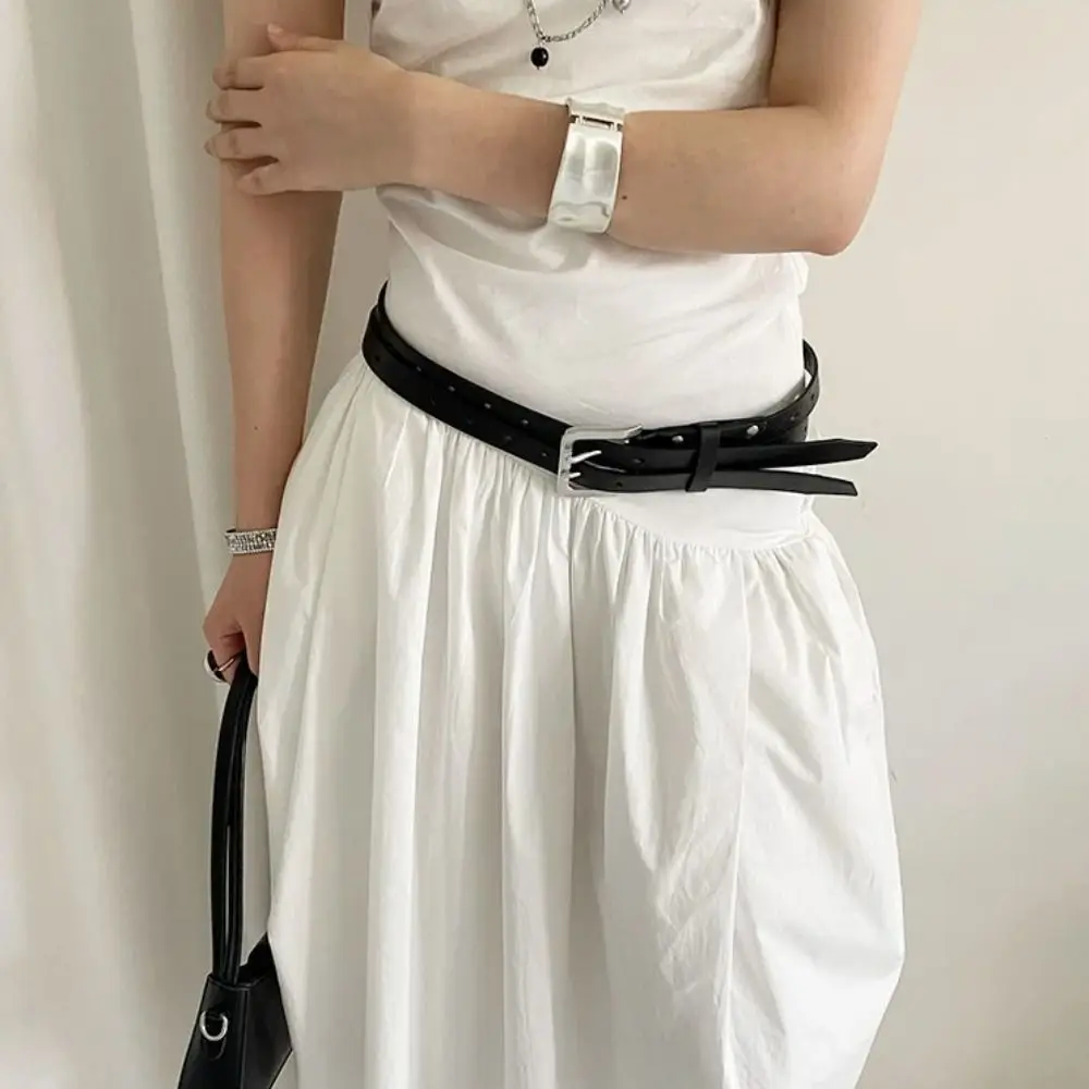

Retro Vintage Women's Belt Leather Double-Breasted Waist Belt Y2k Versatile Dress Jeans Belt Male Female