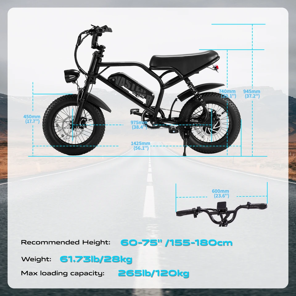 VDL Mountain Electric Bike , 16" Fat Tire Ebike, Wider Seat 250W Peak Motor, Removable Battery, Front Fork Suspension image 10
