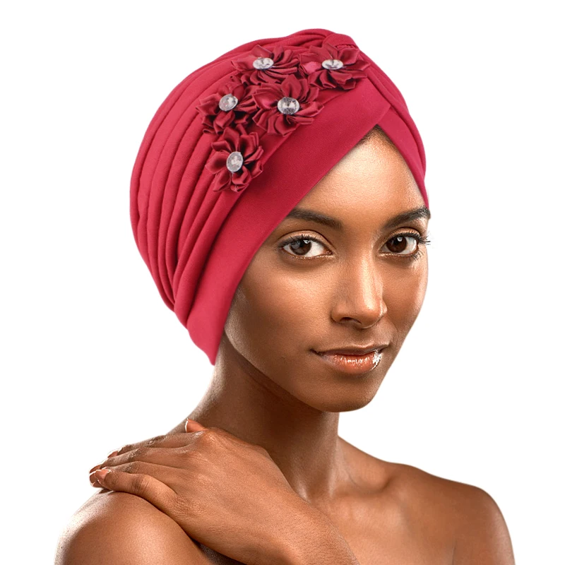 Elegante turbante com strass para mulheres, hijab muçulmano, boné de lenço, plissado plissado, boné quimio, gorro de casamento, novo