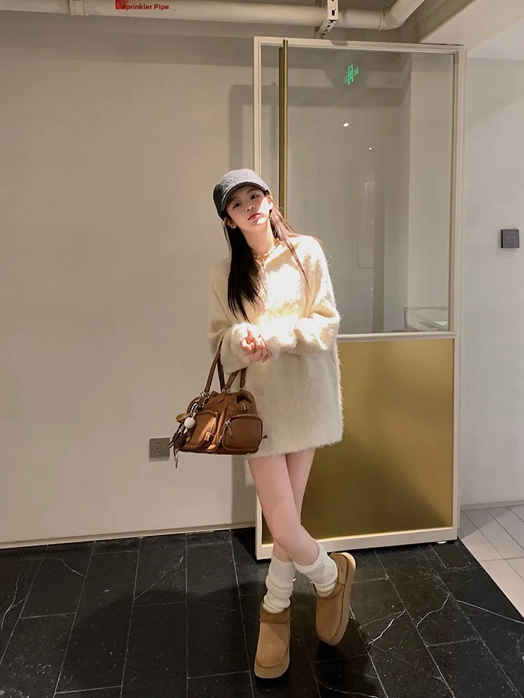 

Chen DaYu женский вязаный свитер с капюшоном средней длины, большой пуловер Lazy Sle f-Zip, зимний теплый топ Thi Long Sve