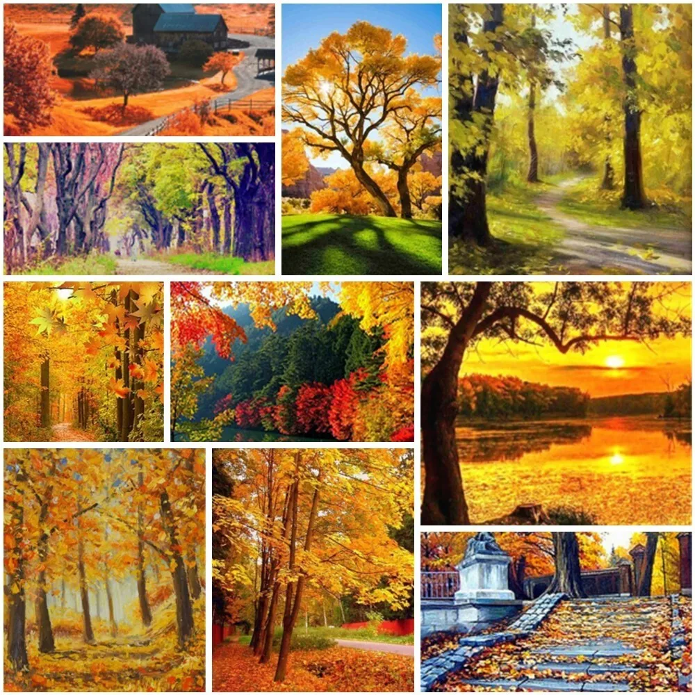 Landscape Autumn Forest Paint By Numbers 40x50 Art Stickers & Posters Craft Kit For Adults Home Decoration Child's Gift 2023 NEW