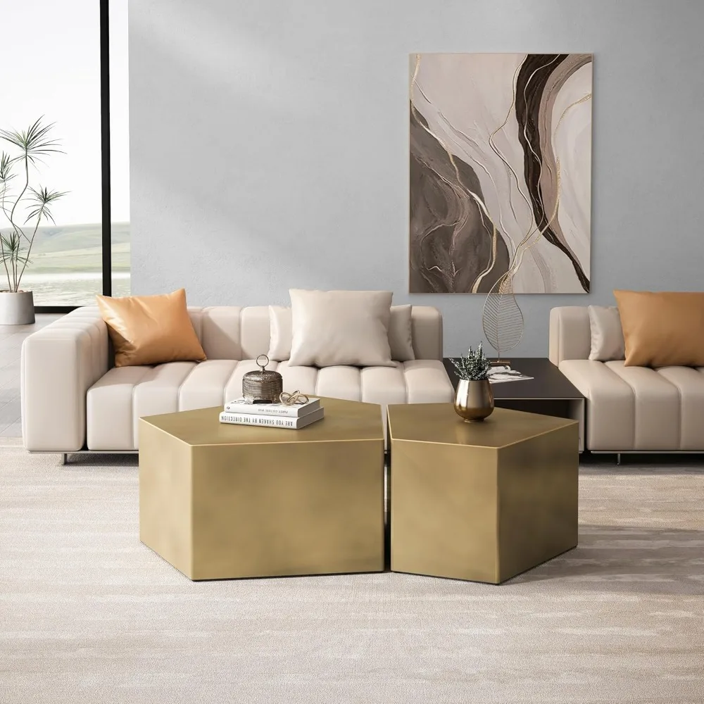 Modern 2-Piece Pentagon Nesting Coffee and End Table Set