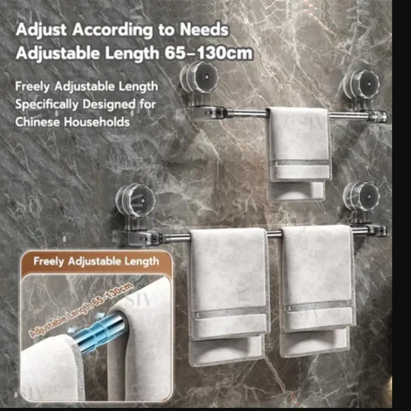 [MOA]Adjustable No Drill Towel Rac Strongest Suction Cup 360 Rotate Bathroom Storage Space Saving Telescopic Rod Easy Install