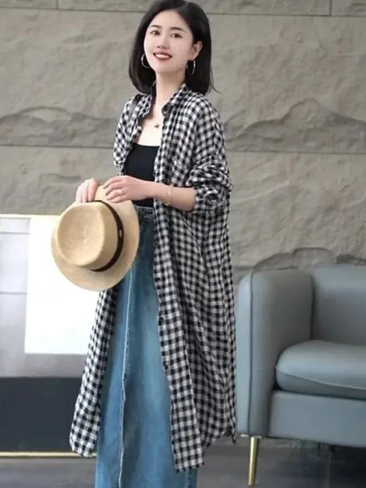 Female Shirt Dress Loose Plaid Women's Long Sleeve Dresses Tshirts Bandage Curvy One Pieces Elastic Summer Leisure Medium Length