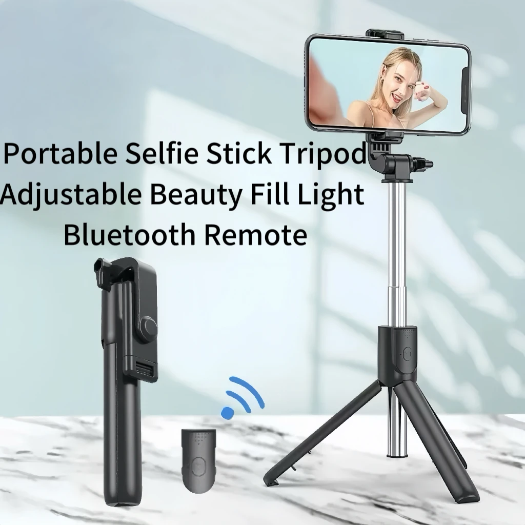 

Портативный штатив для селфи-палки с регулируемым заполняющим светом, Bluetooth-пульт дистанционного управления для iPhone Samsung