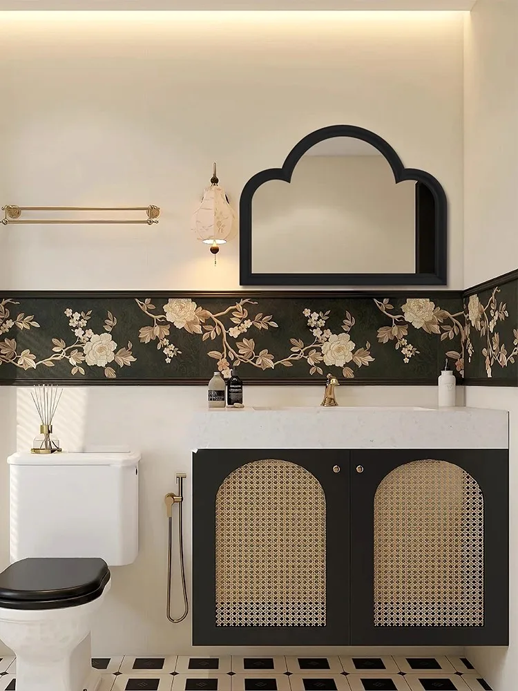 Wall Mounted Makeup Mirror 38cm X 50cm Irregular Design with Wooden Frame Window Decorative Bathroom Vanity Mirror view 2