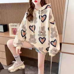 Cartoon Hooded Sweatshirt for Women Thin Loose and Cute Design Versatile and Age Reducing Women's Outerwear