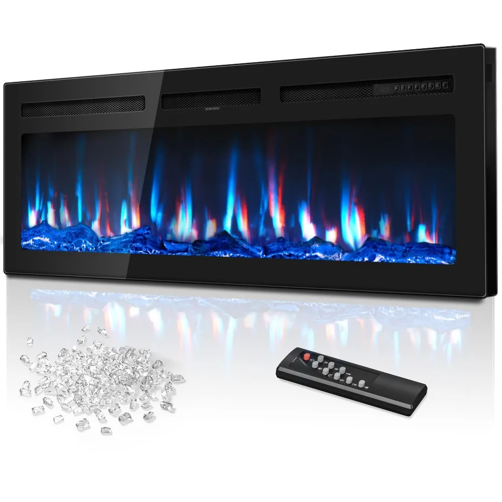 

50 Inch Electric Fireplace in-Wall Recessed and Wall Mounted with Remote Control, 750W/1500W Thin Wall Fireplace Heater