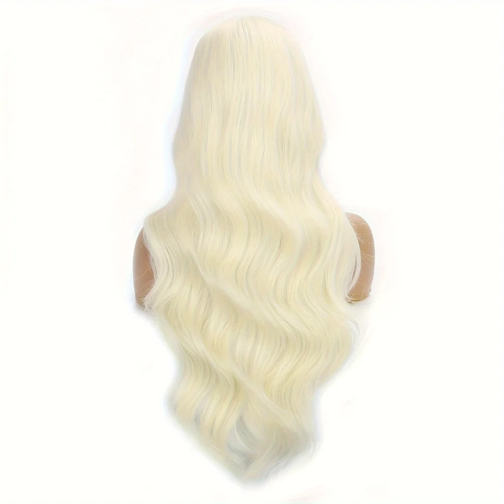 Блондинка 26-дюймовые длинные волнистые синтетические парики для женщин - термостойкий костюм для косплея, парик для Хэллоуина со средней частью