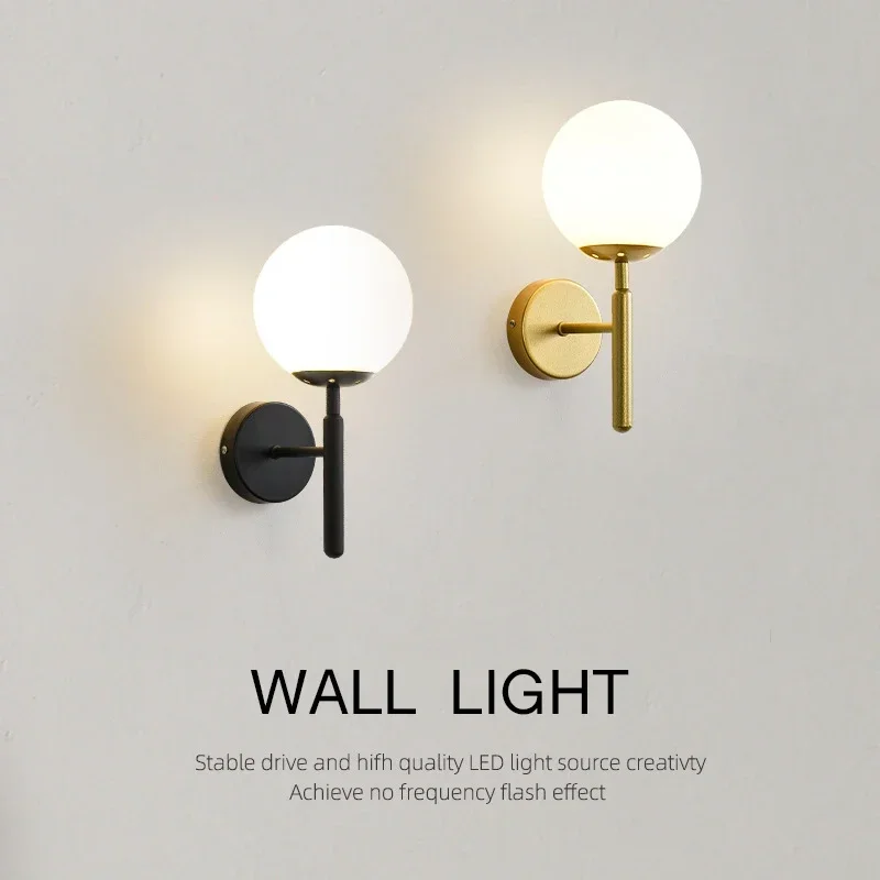 

Modern Ball-shaped Glass Wall Lamp for Bedside Loft Aisle Hallway Foyer Led Wall Sconce Gold for Bathroom Fixtures Mirror Light