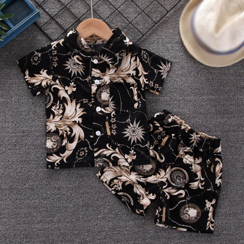

New Baby Boys Shirt Suits Single Breasted Printed Shirt with Shorts Infant Toddler Summer Kid Cotton Traveling Clothing Set 0-5Y