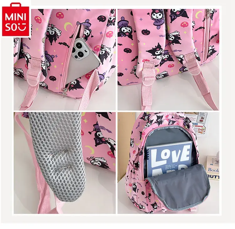 MINISO 2024 Fashion New High Quality Nylon Large Capacity Backpack for Women, Students, Sweet and Cute Kuromi School Bag