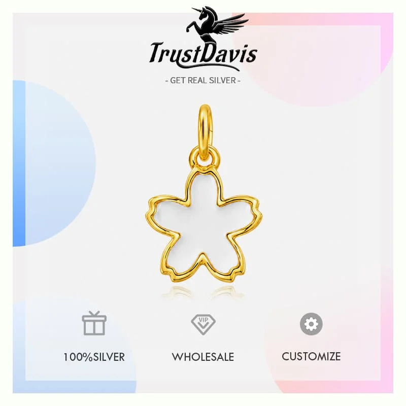 TrustDavis 925 Sterling Silver Sweet Cute Pendant Gold Flower Shell Small Gift for DIY Bracelet Necklace Jewelry Making DZ1914 - view 6