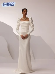Robe de mariée élégante à col carré pour les patients, robe vintage, fermeture éclair au dos, longueur au sol, robe classique pour la mariée