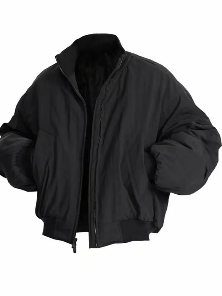 Short Fit Men's Flight Jacket Vintage Stand Collar Loose Outerwear American Style Spring Trendy Brand Windproof Polyester Fiber