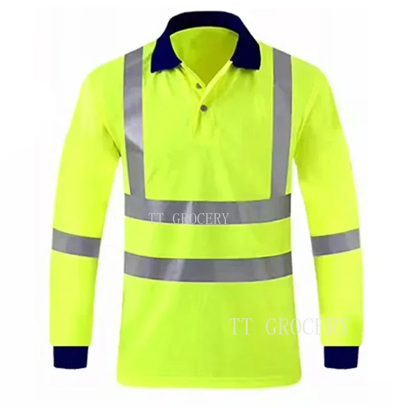 Summer Quick Dry Shirt Hi Vis Workwear Contrast Color Safety Long Sleeve Polo Shirt Reflective Work Tops For Working