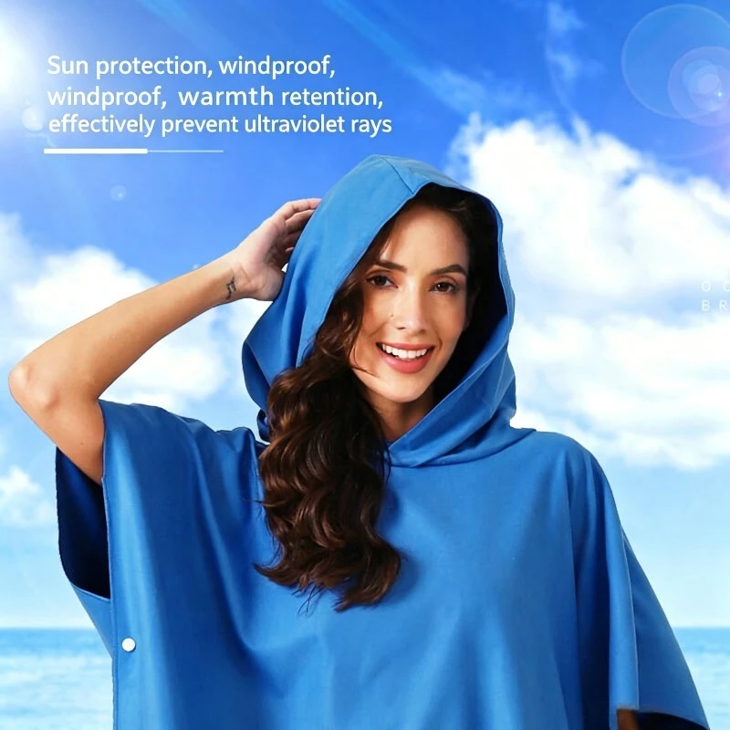 Hooded double-sided fleece bathrobe, beach microfiber bathrobe, quick-drying, warm, sun-protective, diving quick-drying cape
