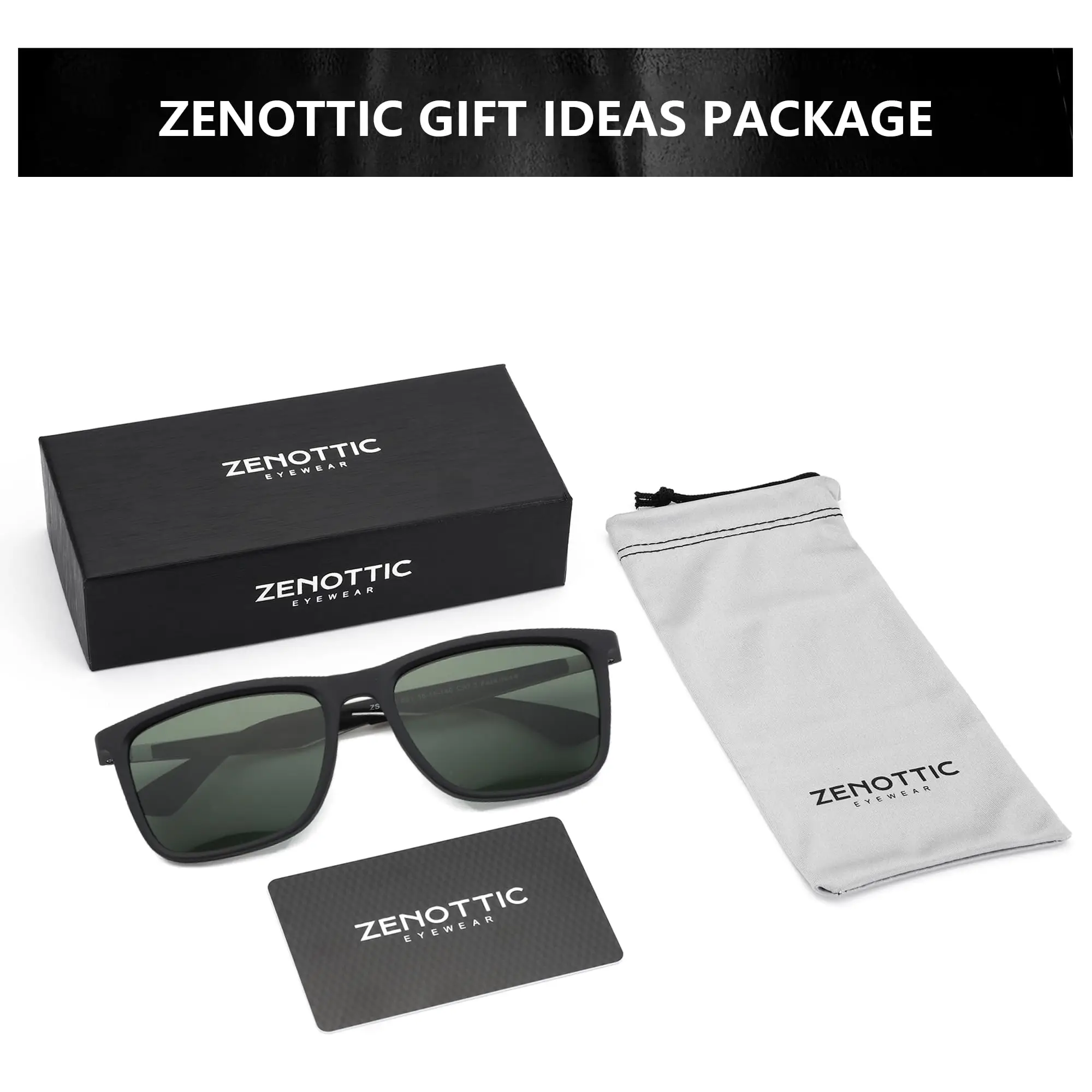 ZENOTTIC Rectangle Polarized Sunglasses for Men Ultralight Carbon Fiber Frame UV400 Protection Classic Square Sun Glasses