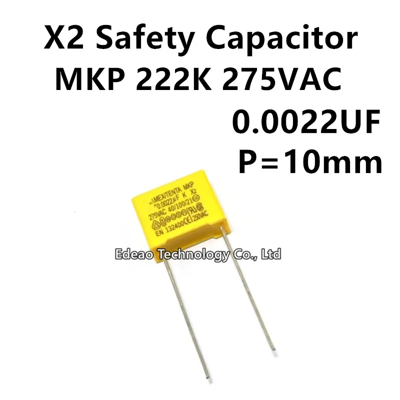 10-20PCS/LOt NEW X2 Safety capacitor 222K 275VAC MPX MKP 0.0022UF 275V 10% X2 275V222K Pitch10mm Polyester Film Capacitors