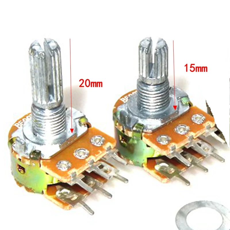 10pcs WH148 dual potentiometer B1K/2K/5K/10K/20K/50K/100K/500K 6-pin handle length 15MM/20mm