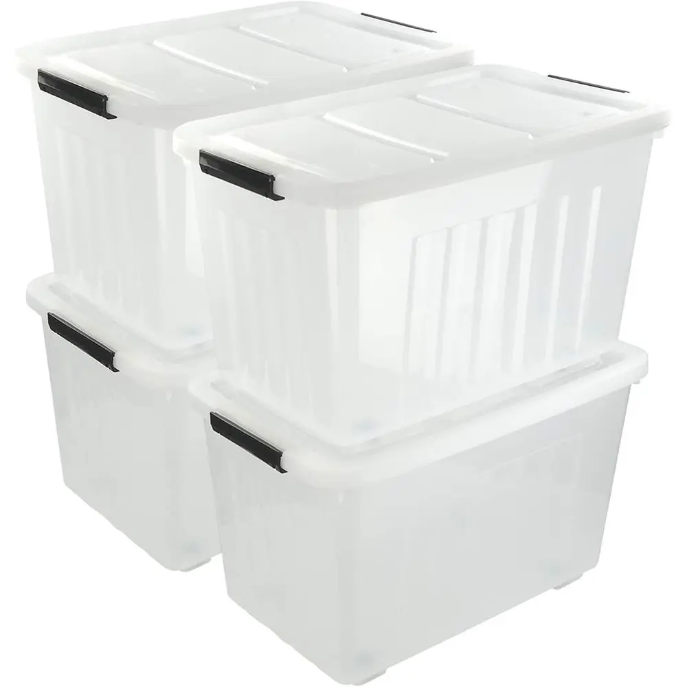 

4-Piece Set of 70L Clear Plastic Stackable Storage Bins with Lids and Wheels, BPA-Free