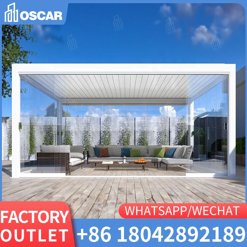 

Four seasons motorized balcony aluminum pergola 3x3m gazebo outdoor waterproof