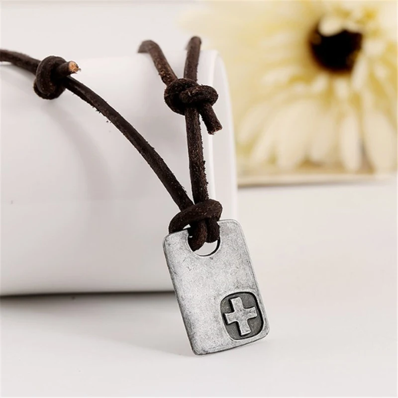 Fashion Men Vintage Faux Leather Pendant Adjustable Chain Necklace Jewelry Gifts