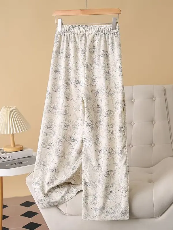 High Waist Draped Ice Silk Wide Leg Pants Casual Summer 2025 Women's plus Size New Chinese Style Loose Fit Trousers