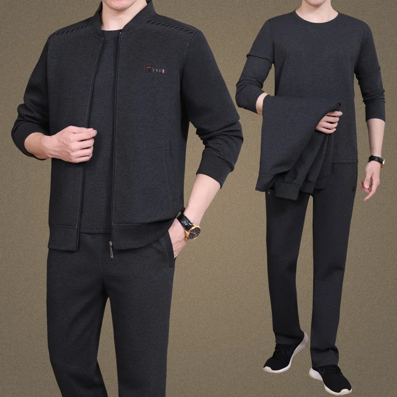 

Спортивный костюм для мужчин 2025: Новинка, весна-осень, с бейсбольным воротником, свободный крой, повседневная одежда, куртка для мужчин среднего возраста