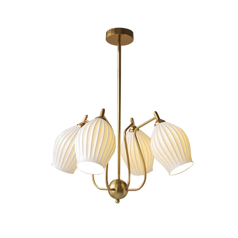 

French medieval white jade bone china chandelier, Italian style, milk light, ceramic, lamp