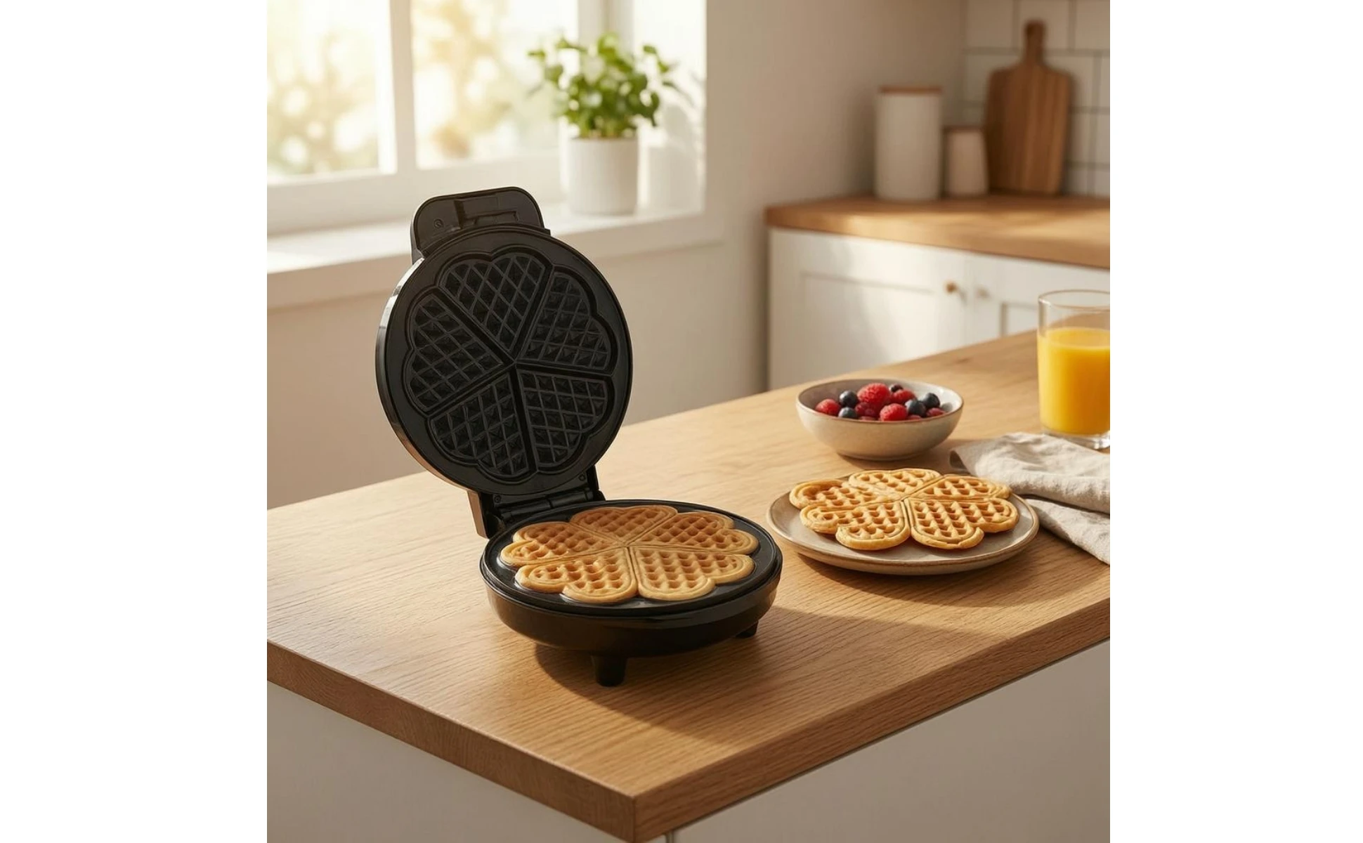 Clamshell Waffle Maker Non-Stick Electric Waffle Maker Small Appliance Indicator Lights Black