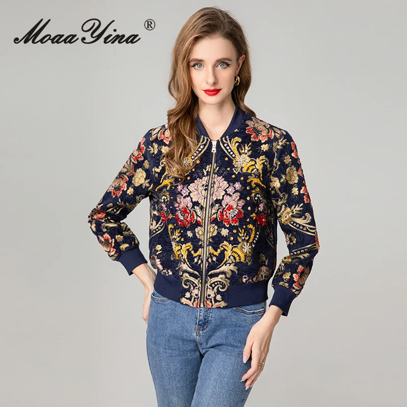 معطف نسائي لخريف 2025 من MoaaYina بياقة واقفة وأكمام طويلة مطرز من قماش الجاكار وسترة من الخرز #6