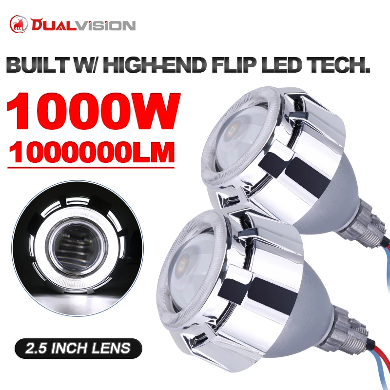 1000W H4 H7 Белая би-светодиодная фара с линзой проектора 2,5 дюйма LHD RHD Фара 12V Hi Low Beam 6000K Свет для автостайлинга автомобилей
