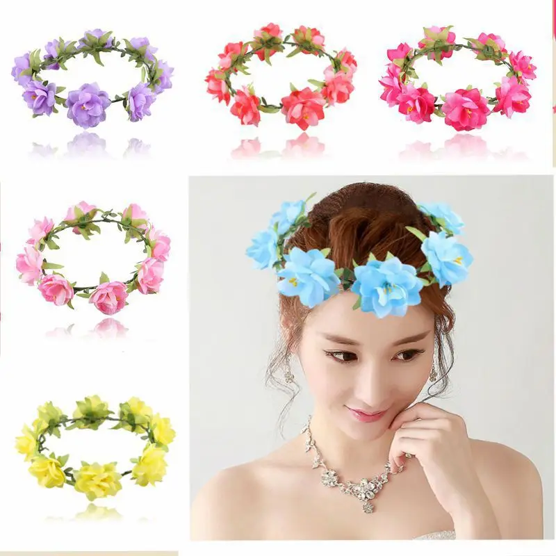 Floral Headbands Flowers Crown Garland Women Girls Teens Headpiece for Party Wedding Beach Festival Wreath Halo Floral Crown