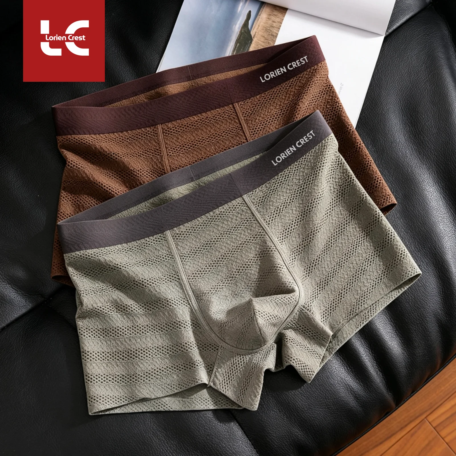 3Pcs Men Striped Ice‑Silk Boxer Briefs No‑Fly Seamless Breathable Sports Loose Underwear Soft Comfortable Male Trunks Daily Wear