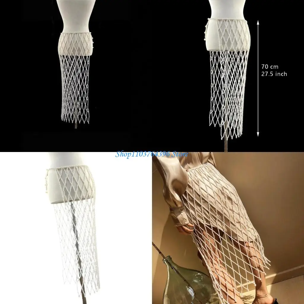 

Elegant Imitation Pearls Embellished Skirt With Intricate Openwork Designs