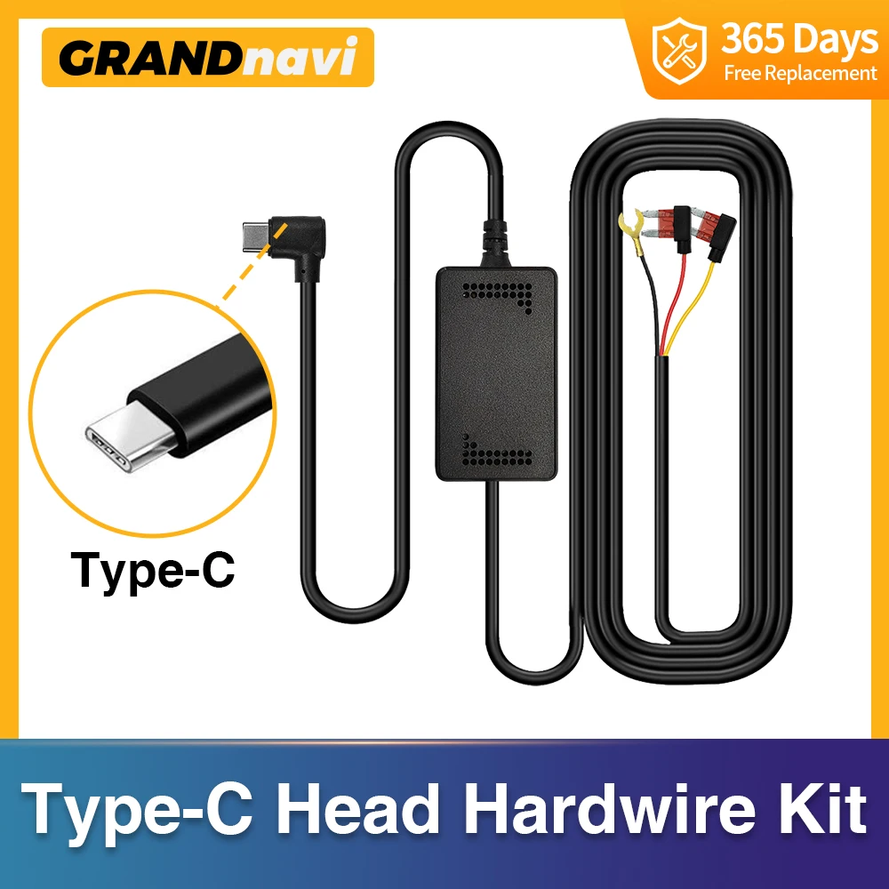 GRANDnavi CPDVR Type-C Buck Line 5v 2.5A/3A DVR Hardwire Kit Car Dash Camera Charger 24H Parking Monitoring Only For CPDVR02