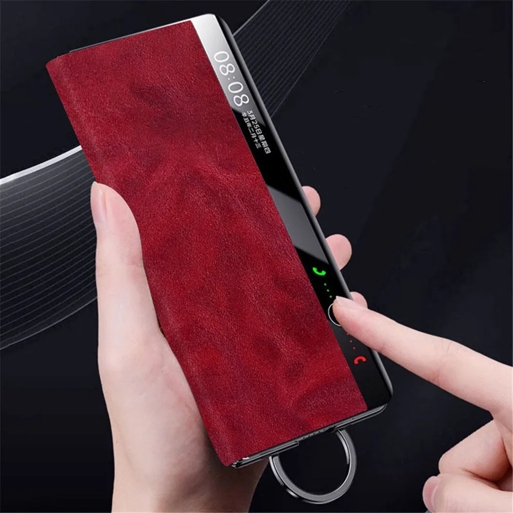 Premium Natural Cowhide Leather Magnetic Flip Case For Huawei Mate X3 X5 Oil Wax Wristband Grip Holder Cover