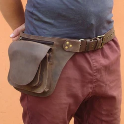 Riñonera Medieval de cuero Pu para hombre, bolso con hebilla de cinturón informal, Retro, Steampunk, para viaje al aire libre, Punk, venta al por mayor