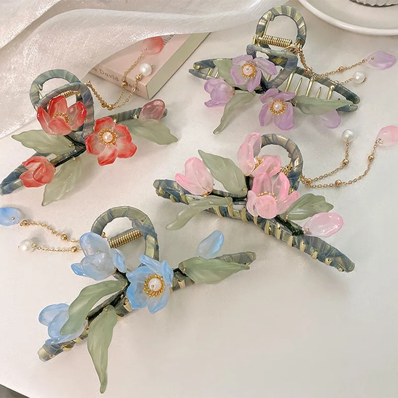 Exquisiteness lotus hairpins female summer back head shark clip Hanfu antique temperament catch clip hairpin headdress large