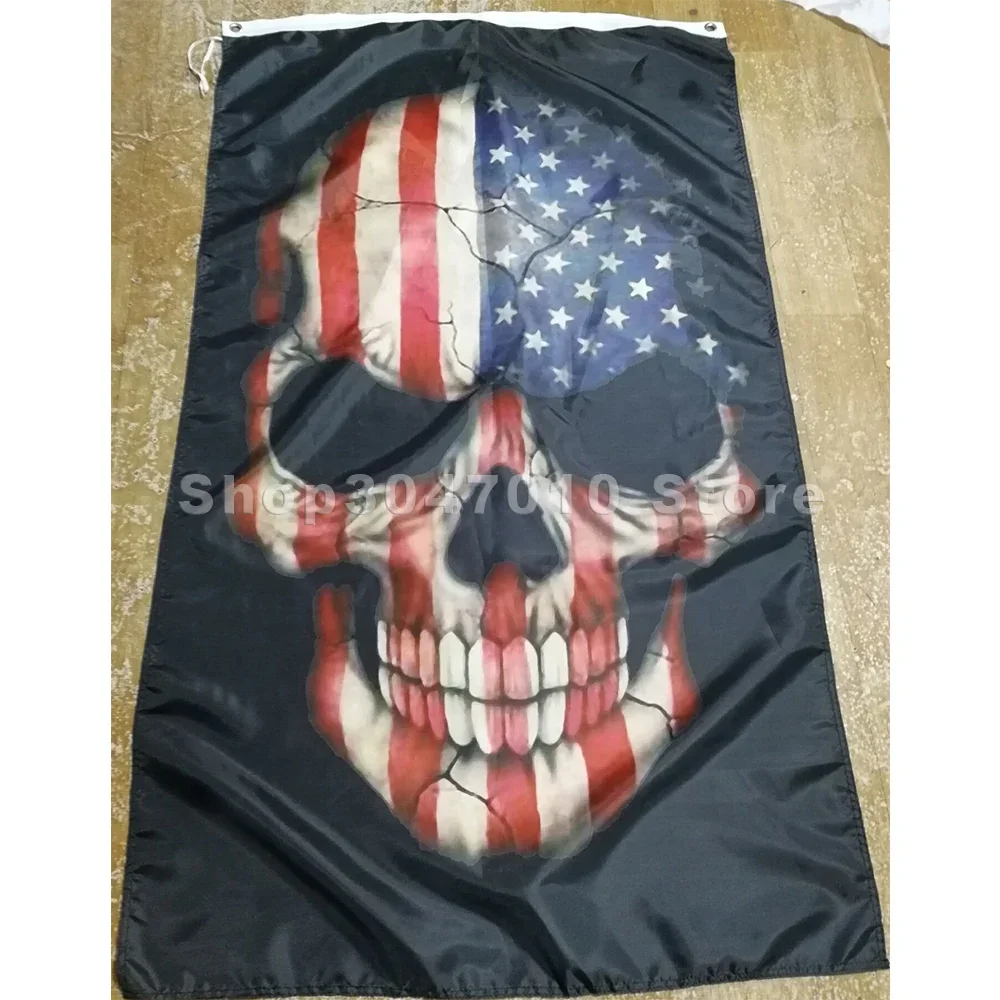 2X3FT skull USA flag 3x5FT with metal grommet custom new design BANNER