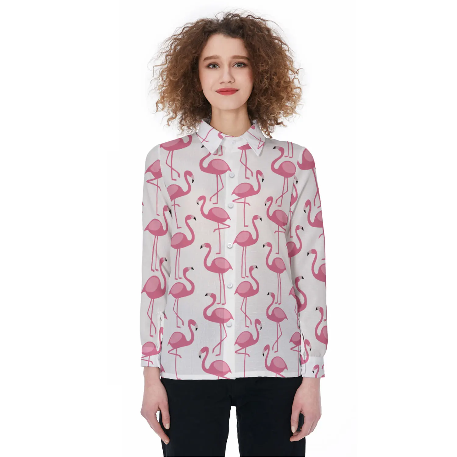

Hawaiian Women's Shirts Cute Cartoon Animal flamingo 3D Printed Casual Tops Blouses Long Sleeve Button Beach Shirt Clothes