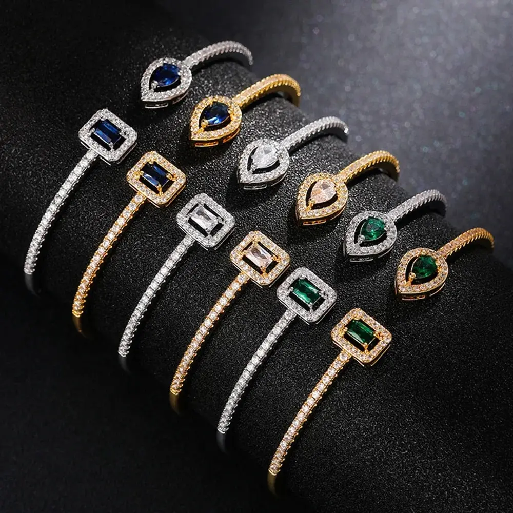 Huitan Luxus Grün/Weiß/Blau Zirkonia Manschette Armband Armreif für Frauen Gute Qualität Weibliche Hand Schmuck 2022 drop Verschiffen