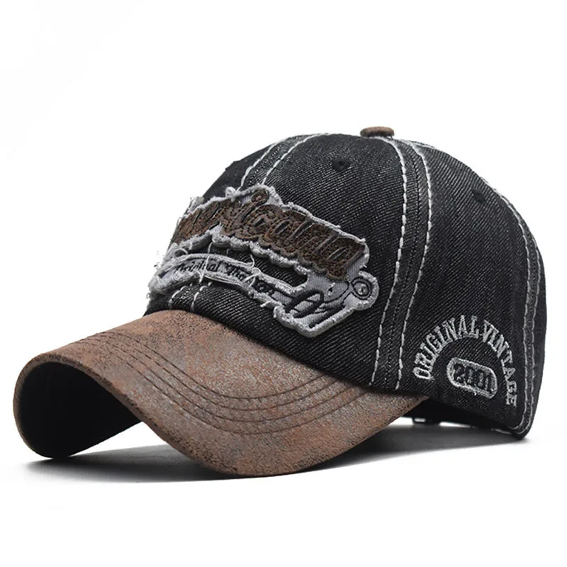 

Baseball Cap Embroidered Letters Dia Denim Patchwork Vintage Washed Cotton Summer Men Outdoor